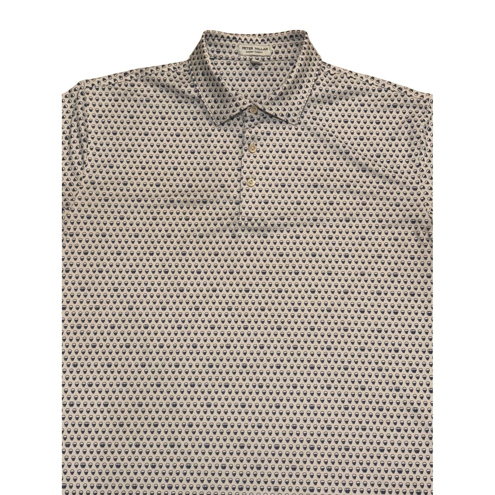 Peter Millar Summer Comfort Mens Large White Blue Micro Skull Print Golf Polo